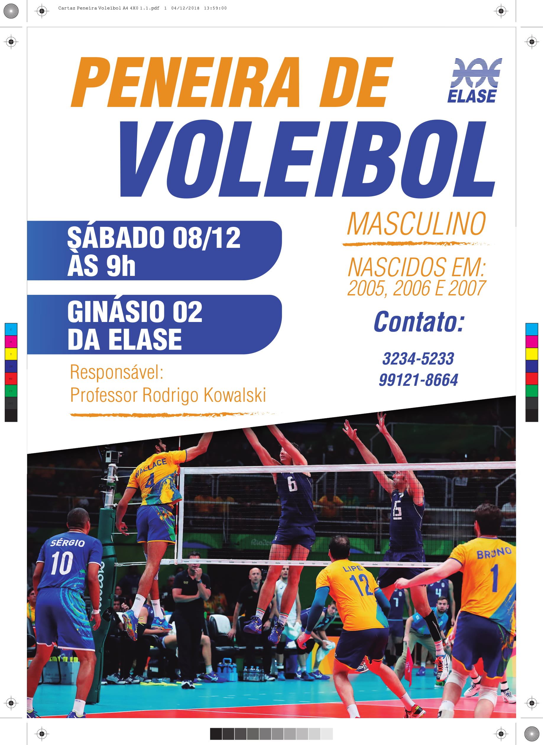 Cartaz Peneira Voleibol Elase